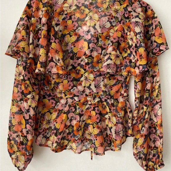 Topshop Ruffle Chiffon Blouse Tie Front Sizes 6, 8 - Picture 3 of 3